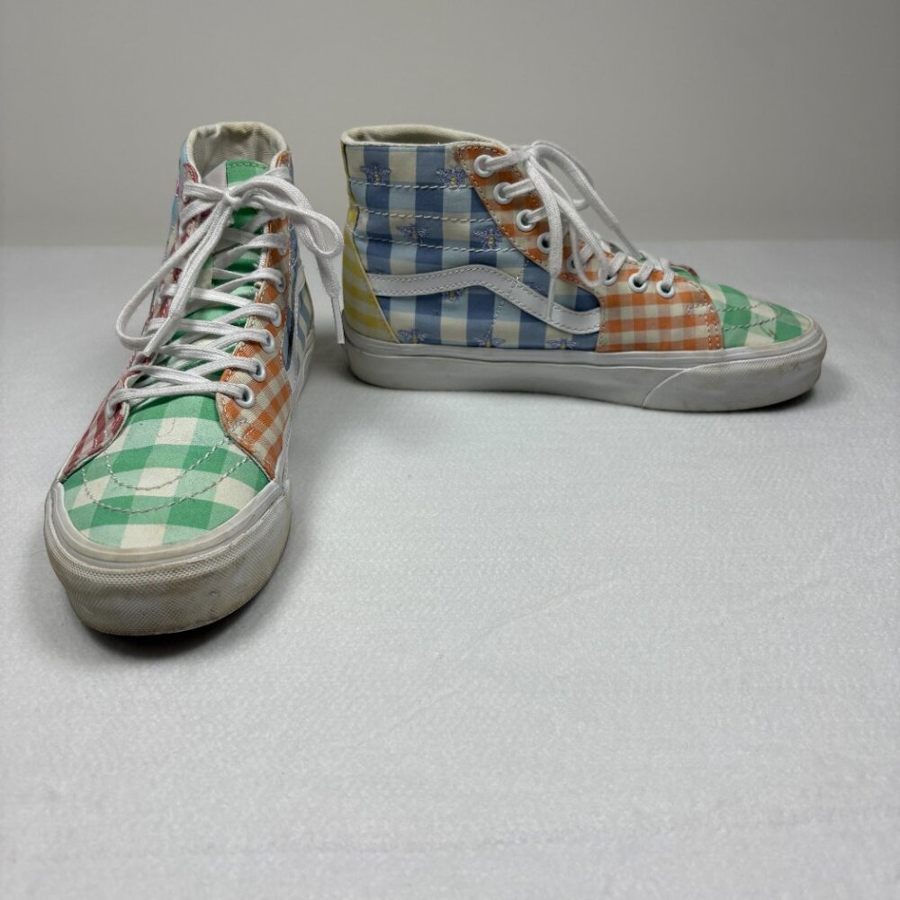 VANS Sneakers Women's Gingham Plaid Colorblock Sk-8 Hi Pink Blue Cottagecore 7.5